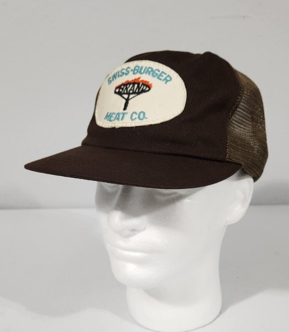 Vtg Swiss-Burger Brand Meat Company Hat Cap Patch Snapback Made Usa